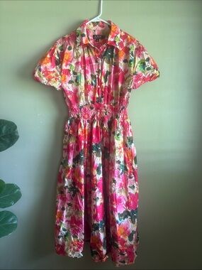 J. Crew Vibrant Pink Multicolor Floral Midi Shirtdress